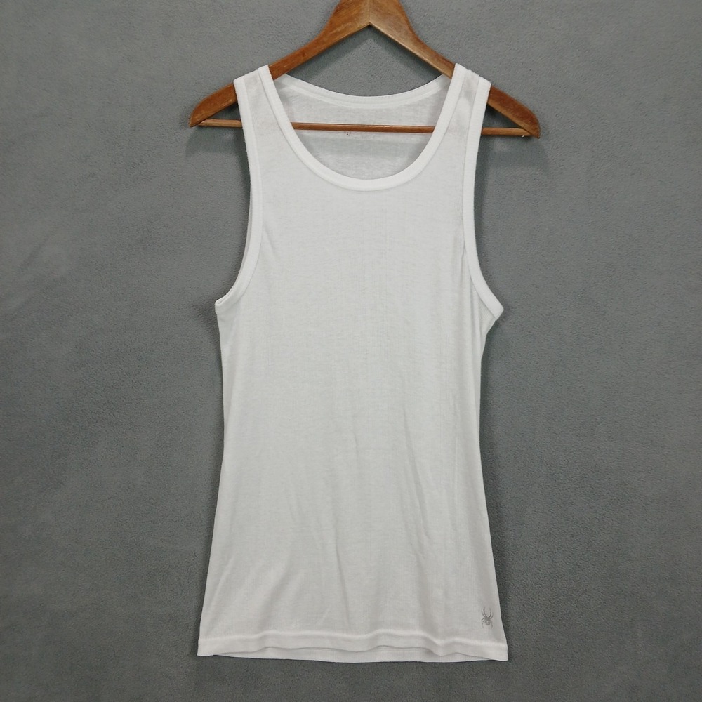 Spyder Ribbed Tank Top Mens XL White Cotton Performance‎ Round Neck Athletic